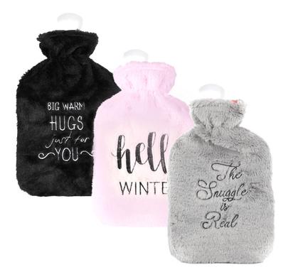 Hotwater bottle w/fur cover words 2l