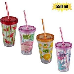 Tumbler w/straw 550ml assorted