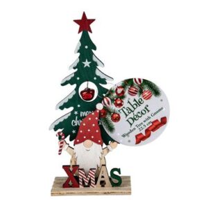 Xmas table decor wooden tree w/gonk