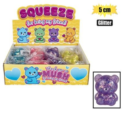 Novelty squeeze bear glitter asst 5cm